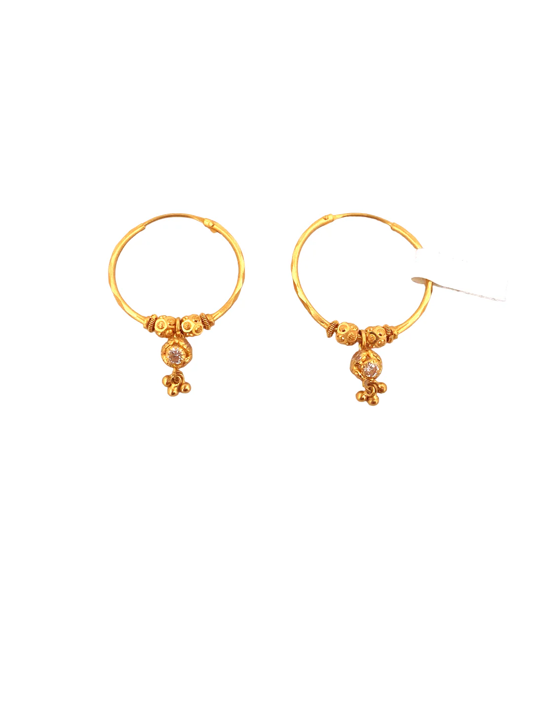 22K Gold CZ Designer Hoop Earrings - Image 2