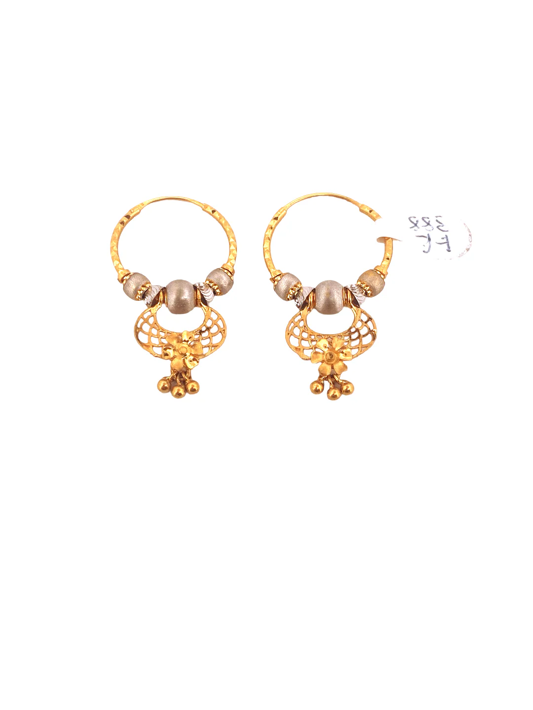 22K Gold Two-tone Designer Hoop Earrings - Image 2