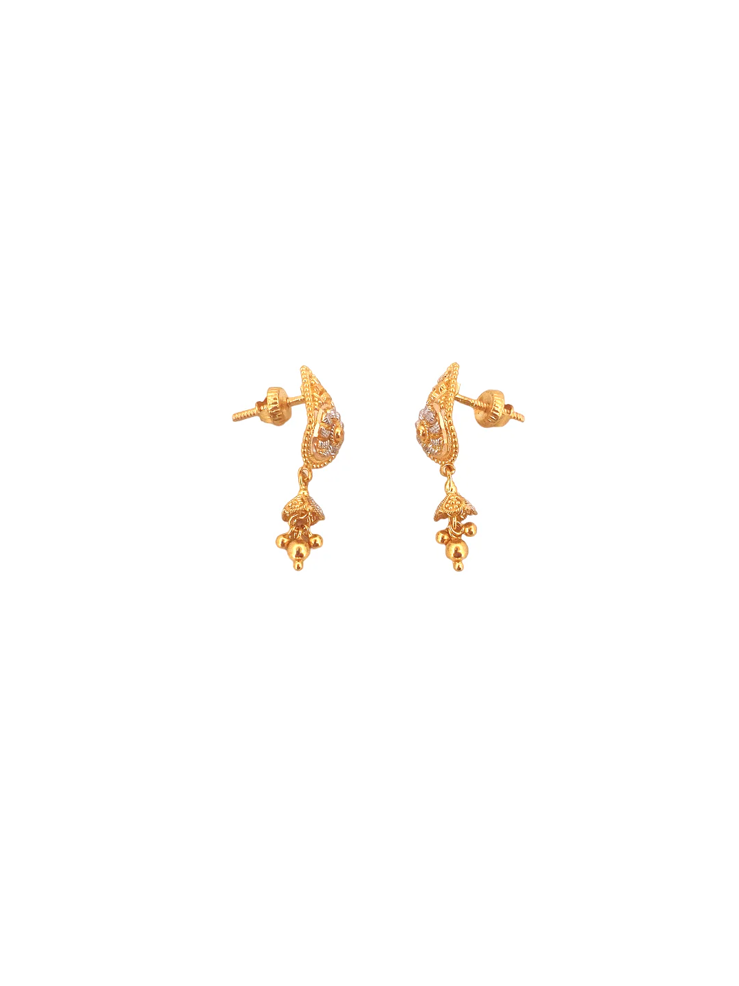 22K Gold Two-tone Designer Hanging Earrings - Image 2