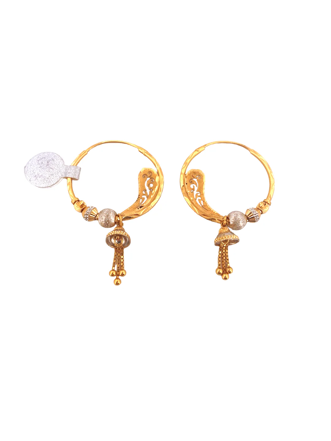 22K Gold Two-tone Designer Hoop Earrings - Image 2